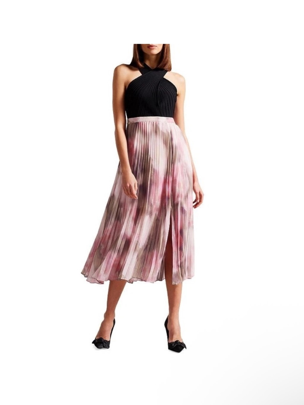 Ted Baker Loulous Dress
Cross Front Pleated Dress With Knit Bodice